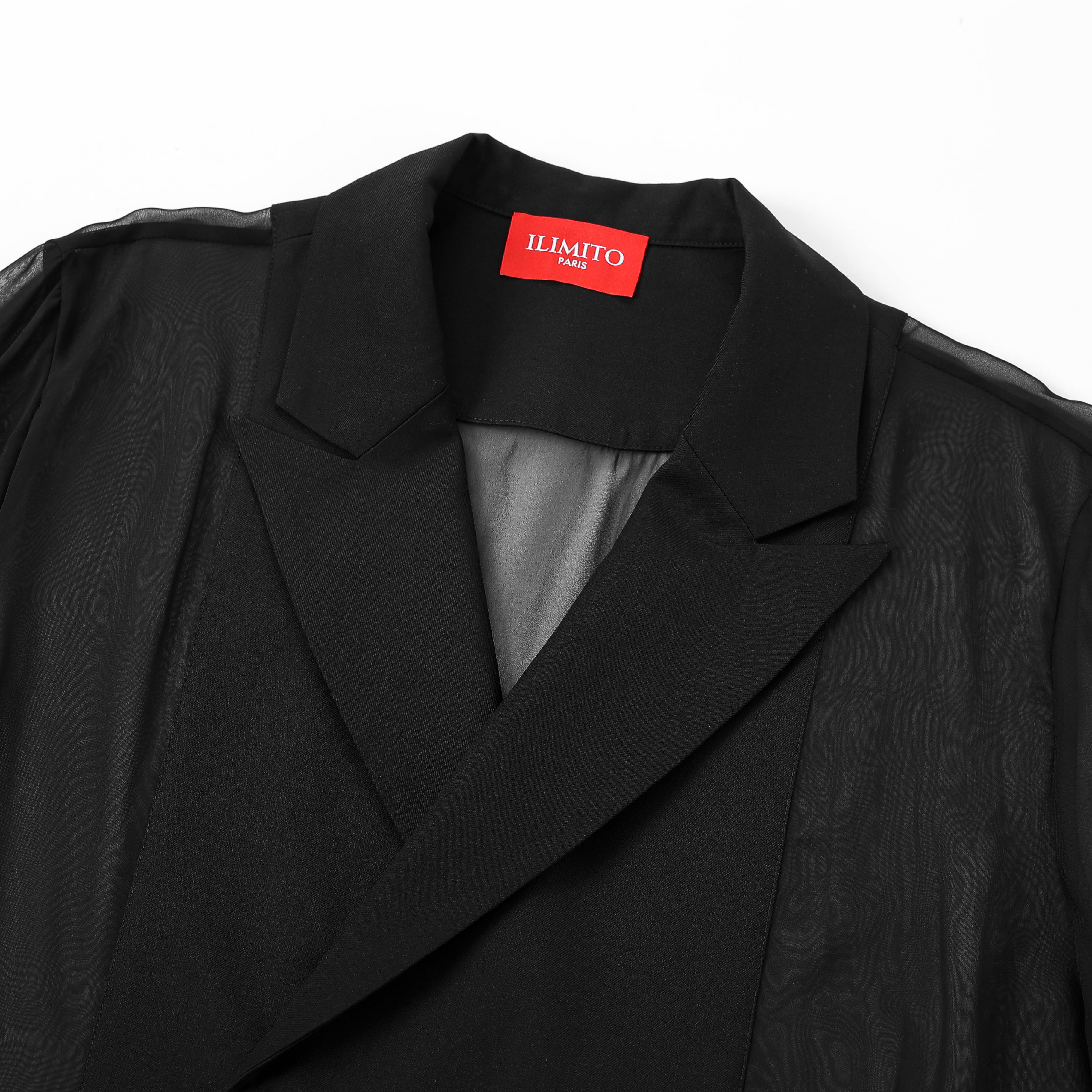 Sheer Back &amp; Sleeve Blazer – Black Hybrid Tailoring ILIMITO