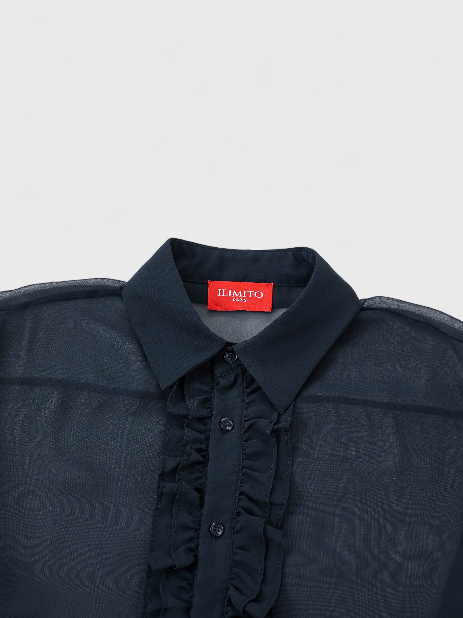 Sheer Ruffle Shirt - Navy Blue Ma boutique