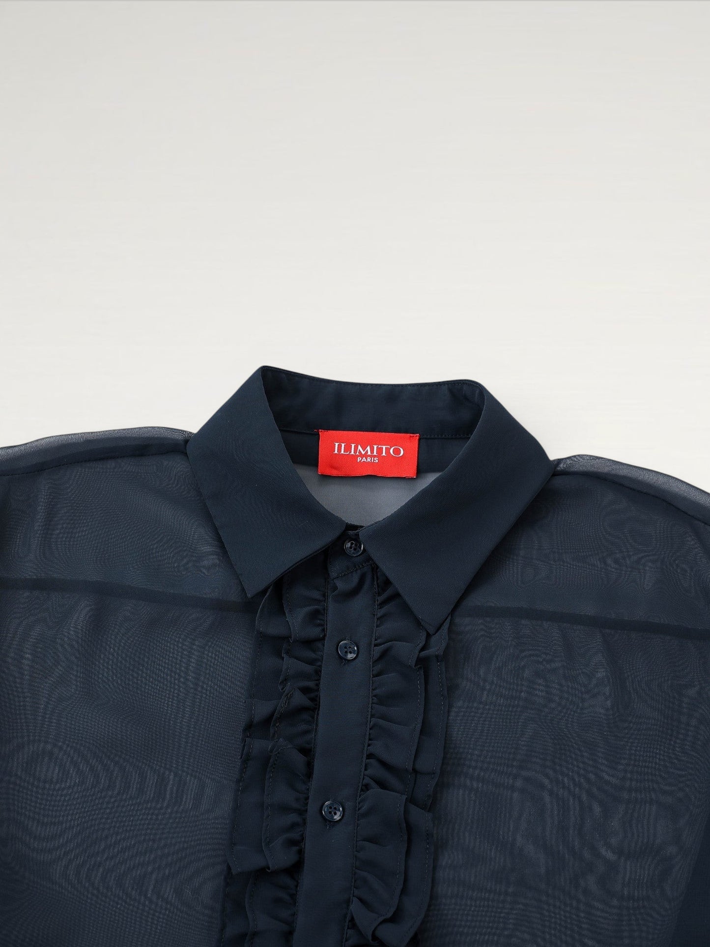 Sheer Ruffle Shirt - Navy Blue Ma boutique