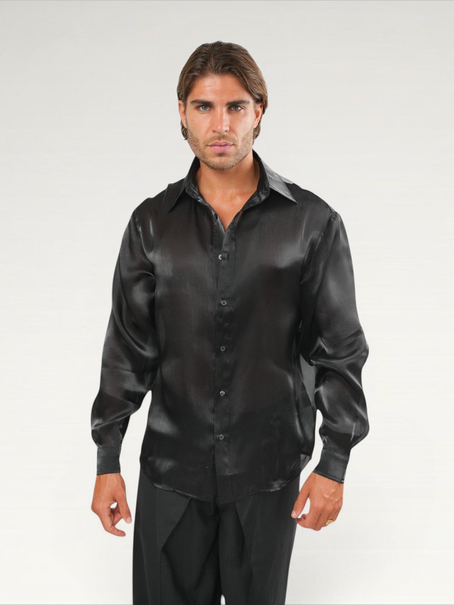 Metallic Silk Shirt Black Ma boutique