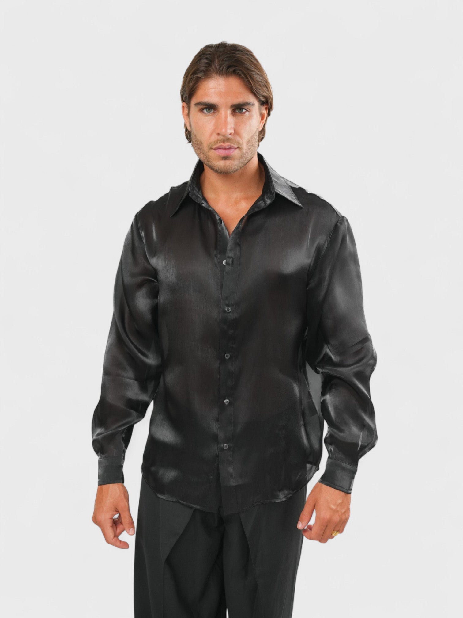 Metallic Silk Shirt Black Ma boutique