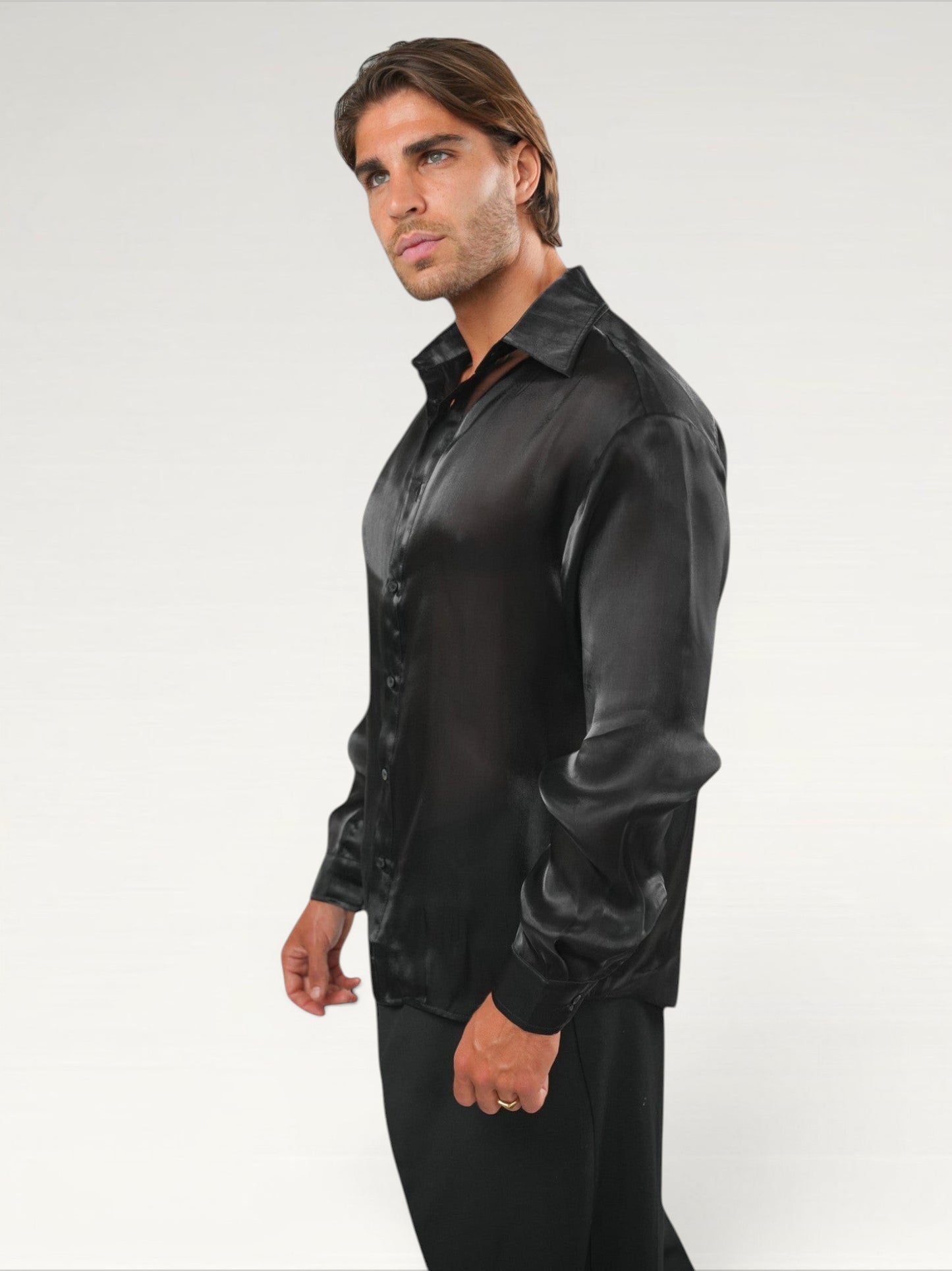 Metallic Silk Shirt Black Ma boutique