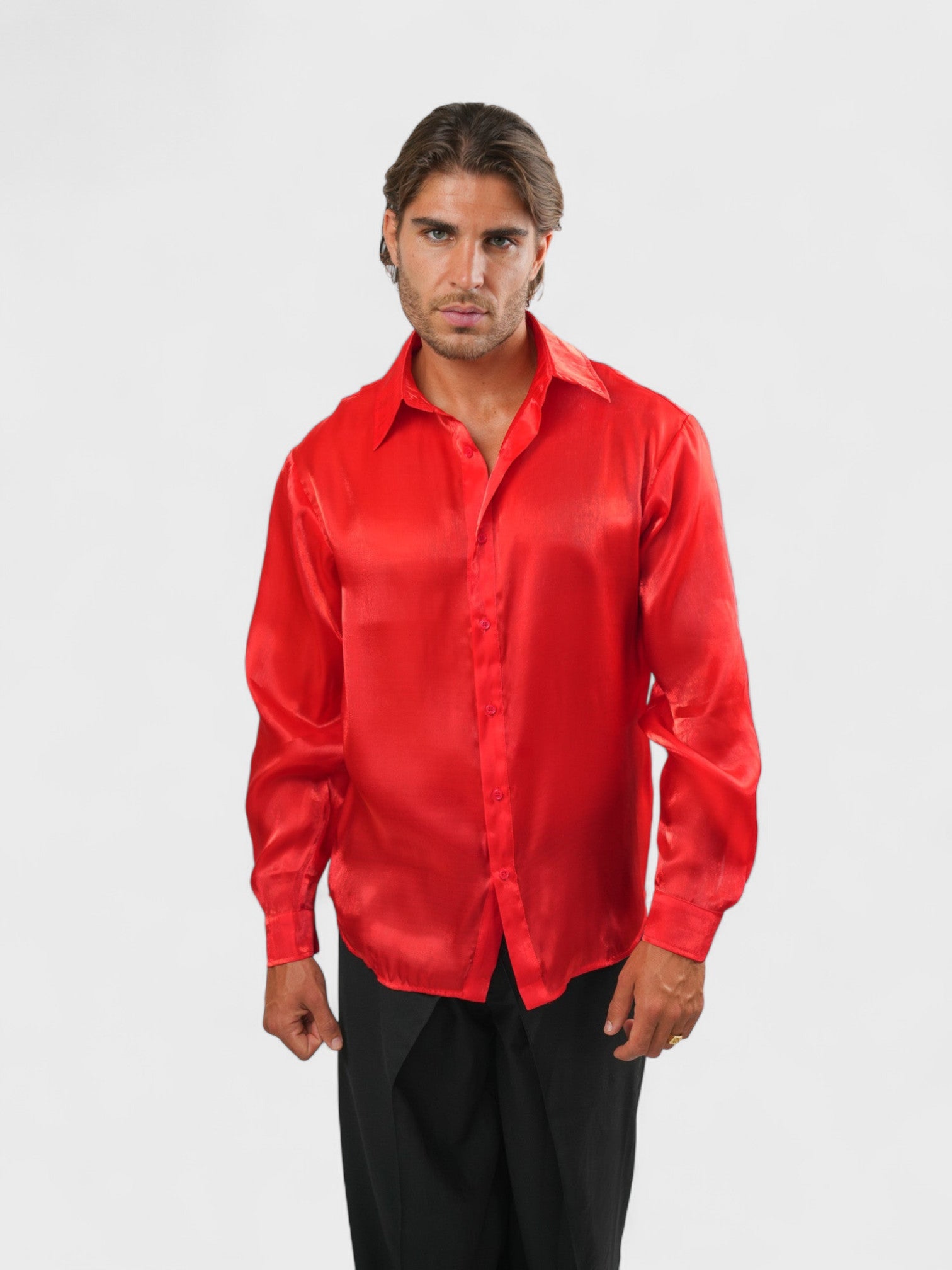 Metallic Silk Shirt Red Ma boutique