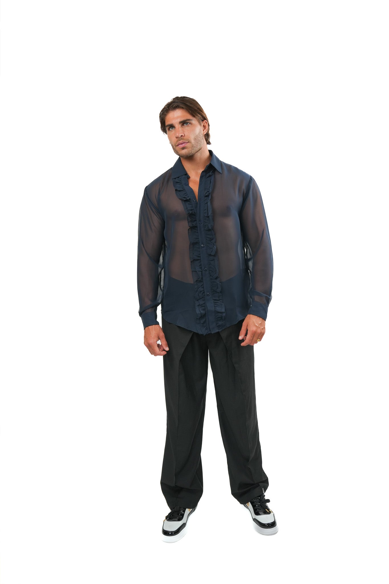 Sheer Ruffle Shirt Ma boutique