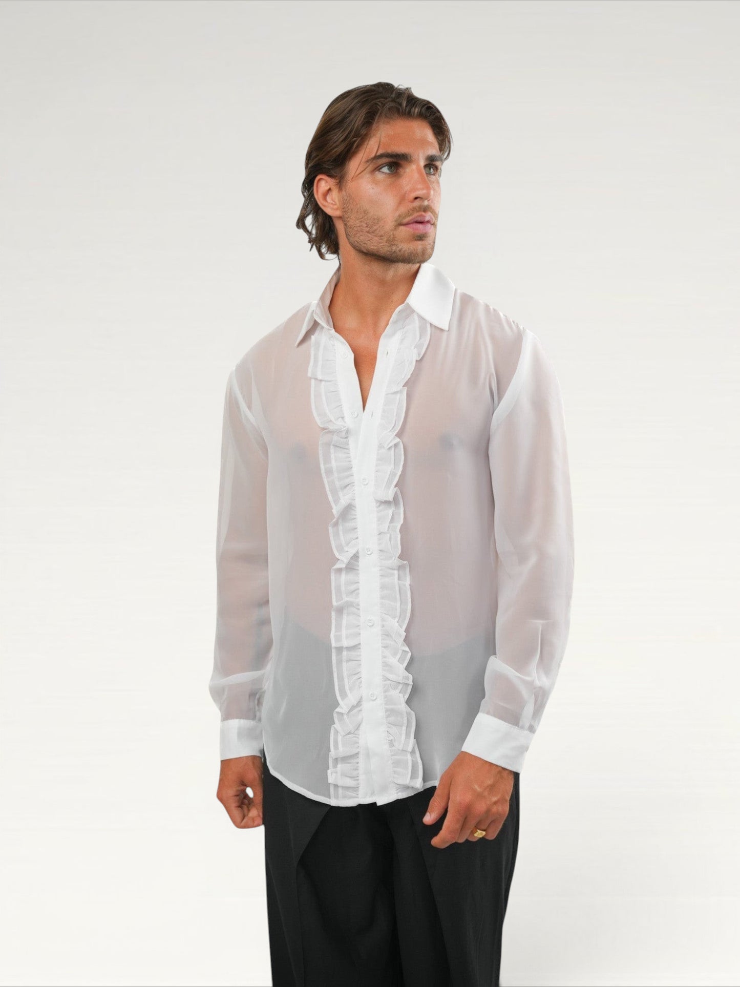 Sheer Ruffle Shirt - White Ma boutique