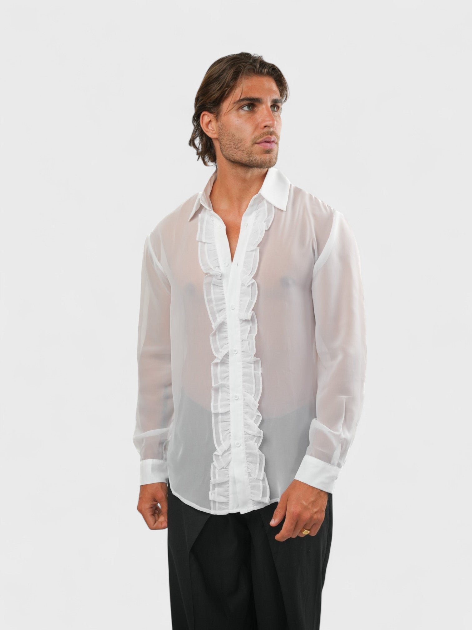 Sheer Ruffle Shirt - White Ma boutique