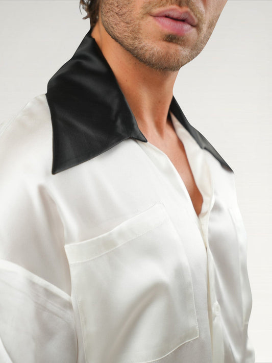 Contrast-Collar Silk Shirt Ma boutique