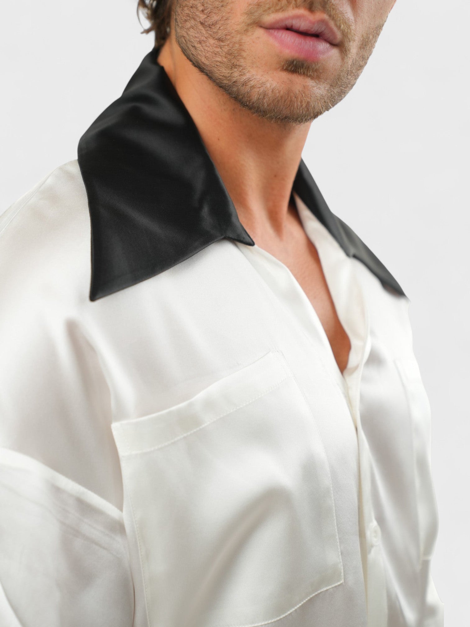 Contrast-Collar Silk Shirt Ma boutique