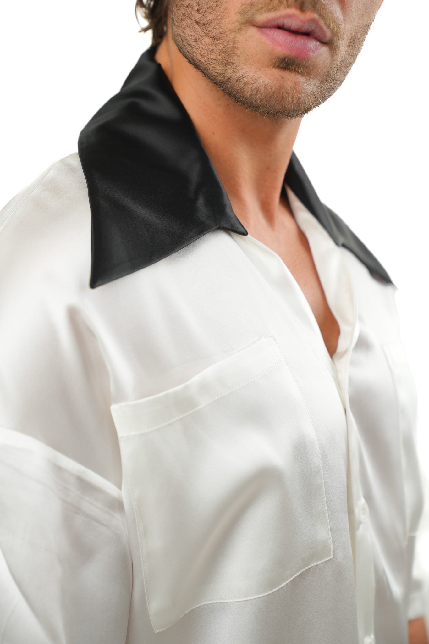 Contrast-Collar Silk Shirt Ma boutique