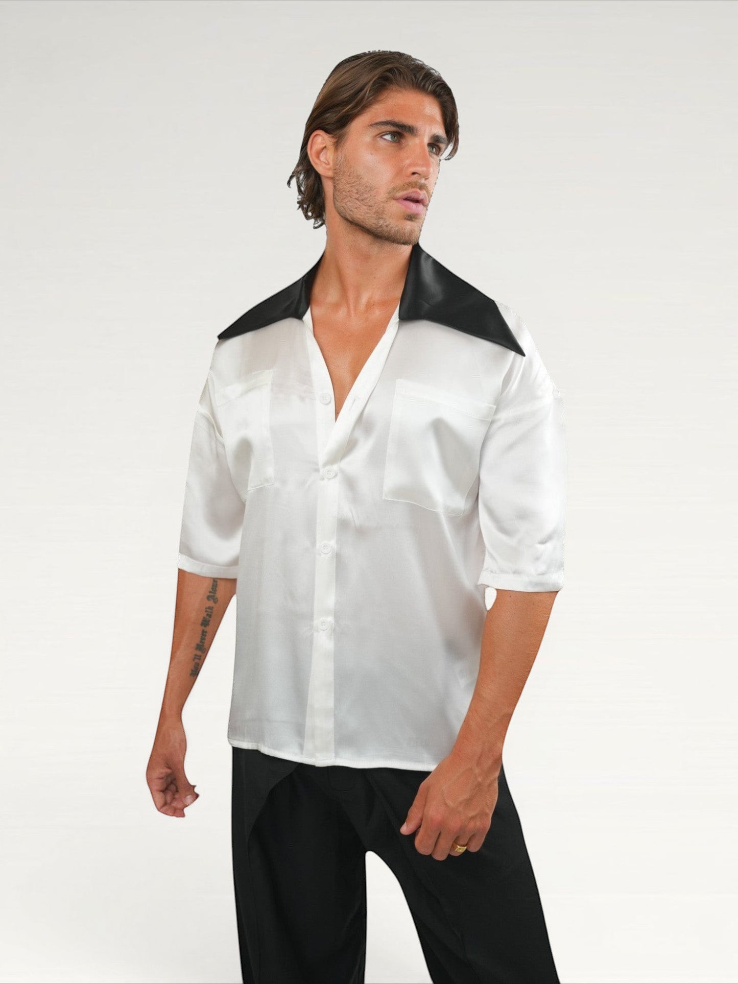 Contrast-Collar Silk Shirt Ma boutique