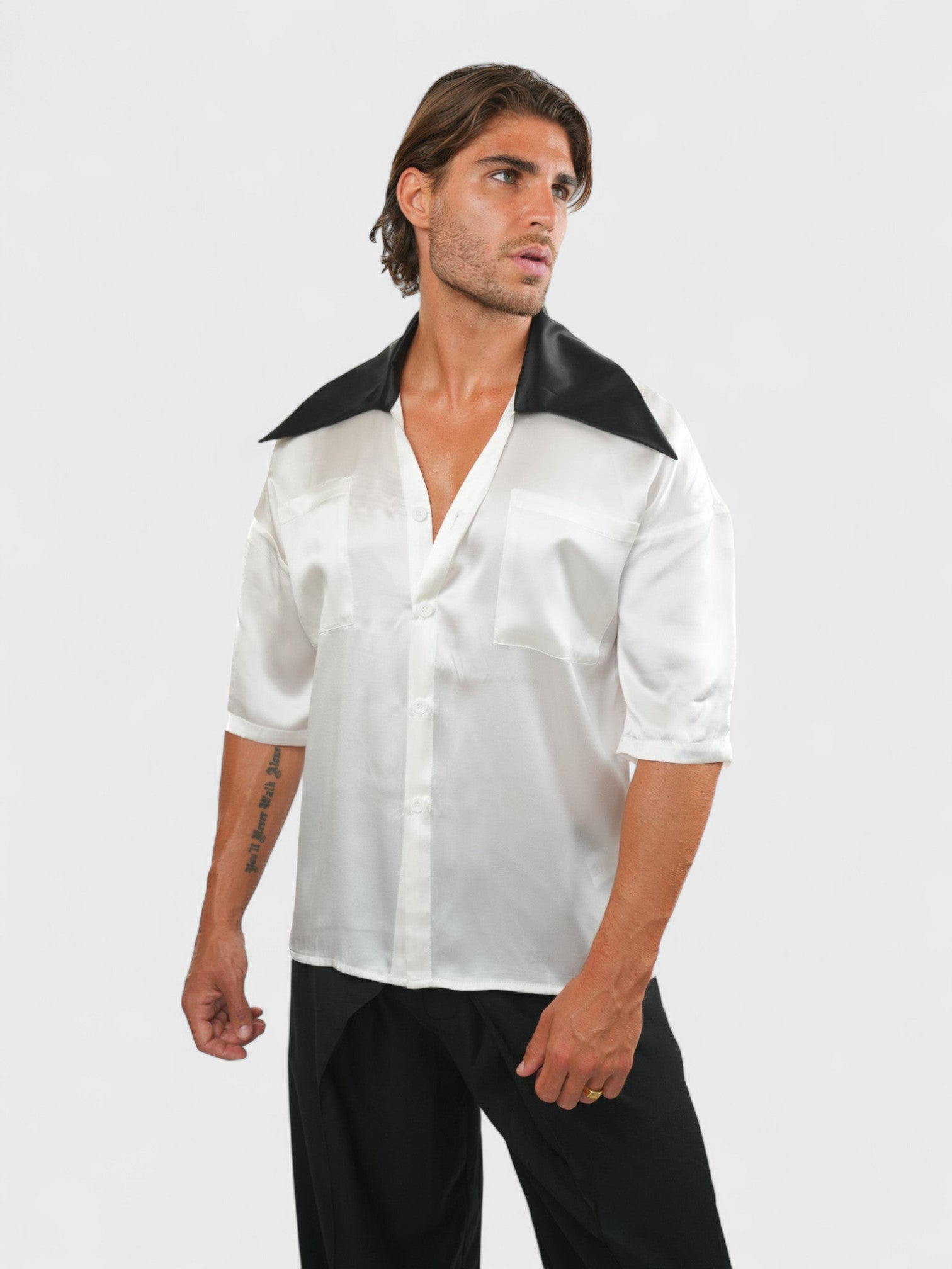 Contrast-Collar Silk Shirt Ma boutique
