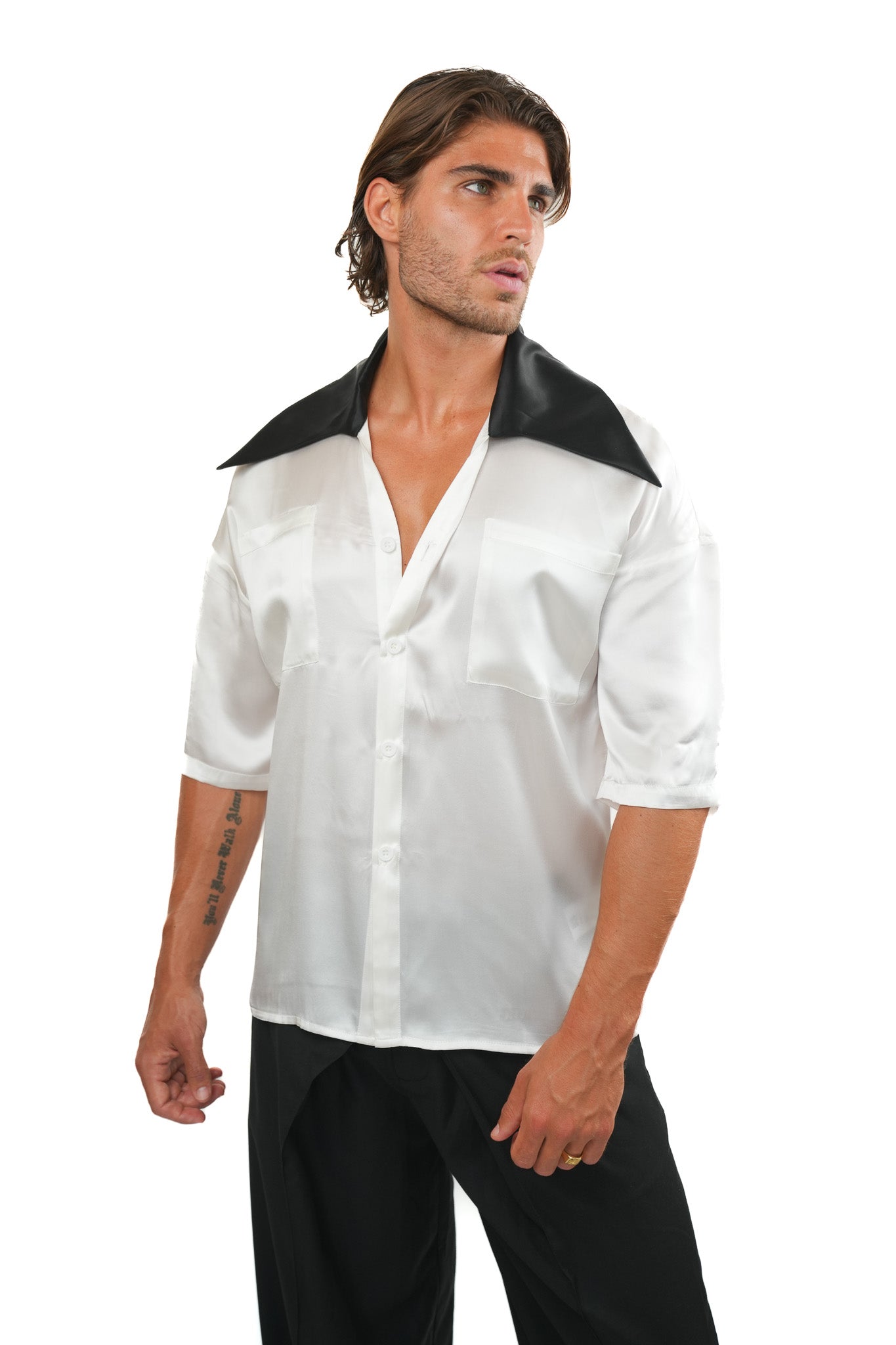 Contrast-Collar Silk Shirt Ma boutique