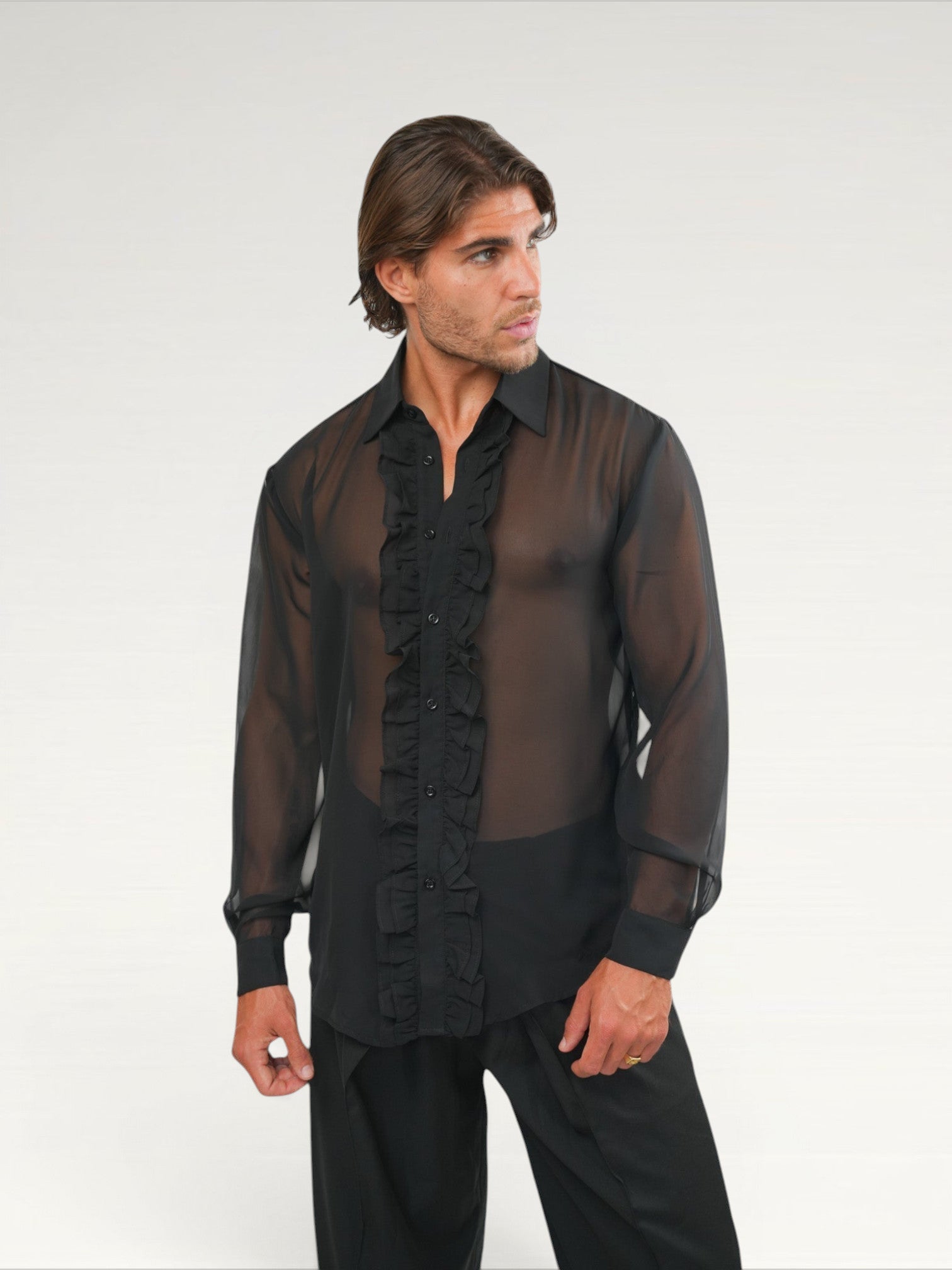 Sheer Ruffle Shirt - Black Ma boutique