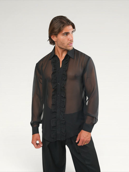 Sheer Ruffle Shirt - Black Ma boutique