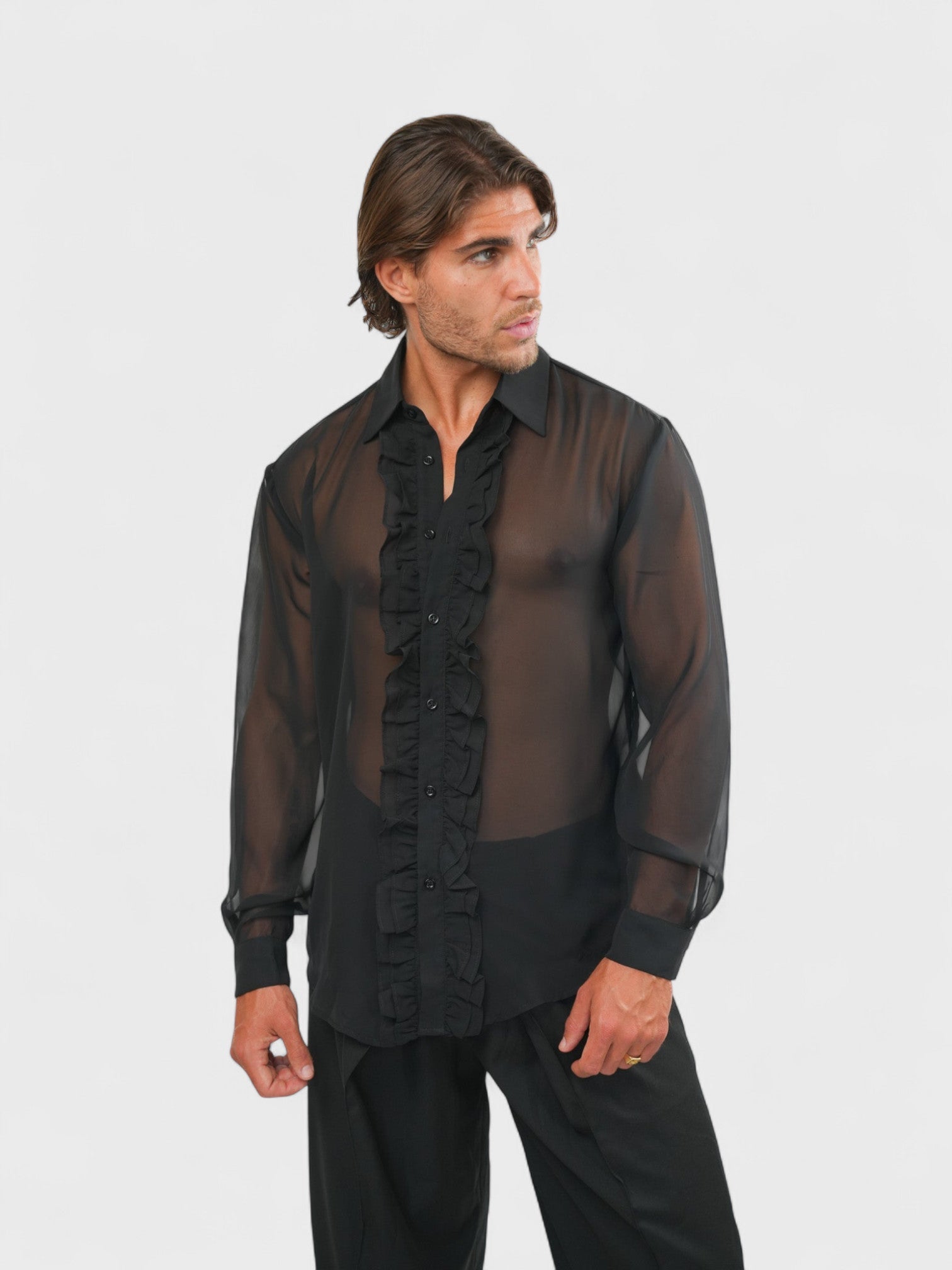 Sheer Ruffle Shirt - Black Ma boutique