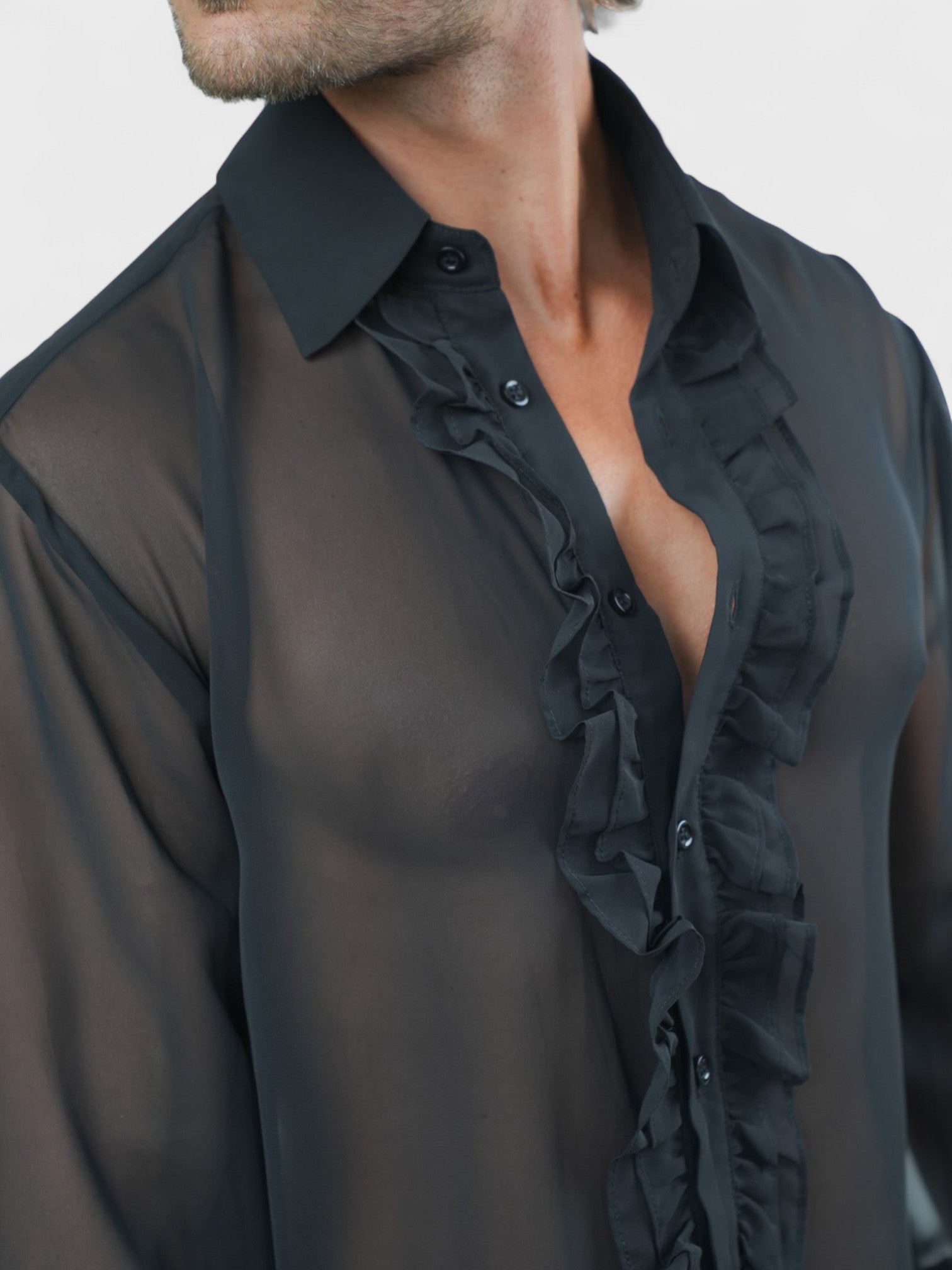 Sheer Ruffle Shirt - Black Ma boutique