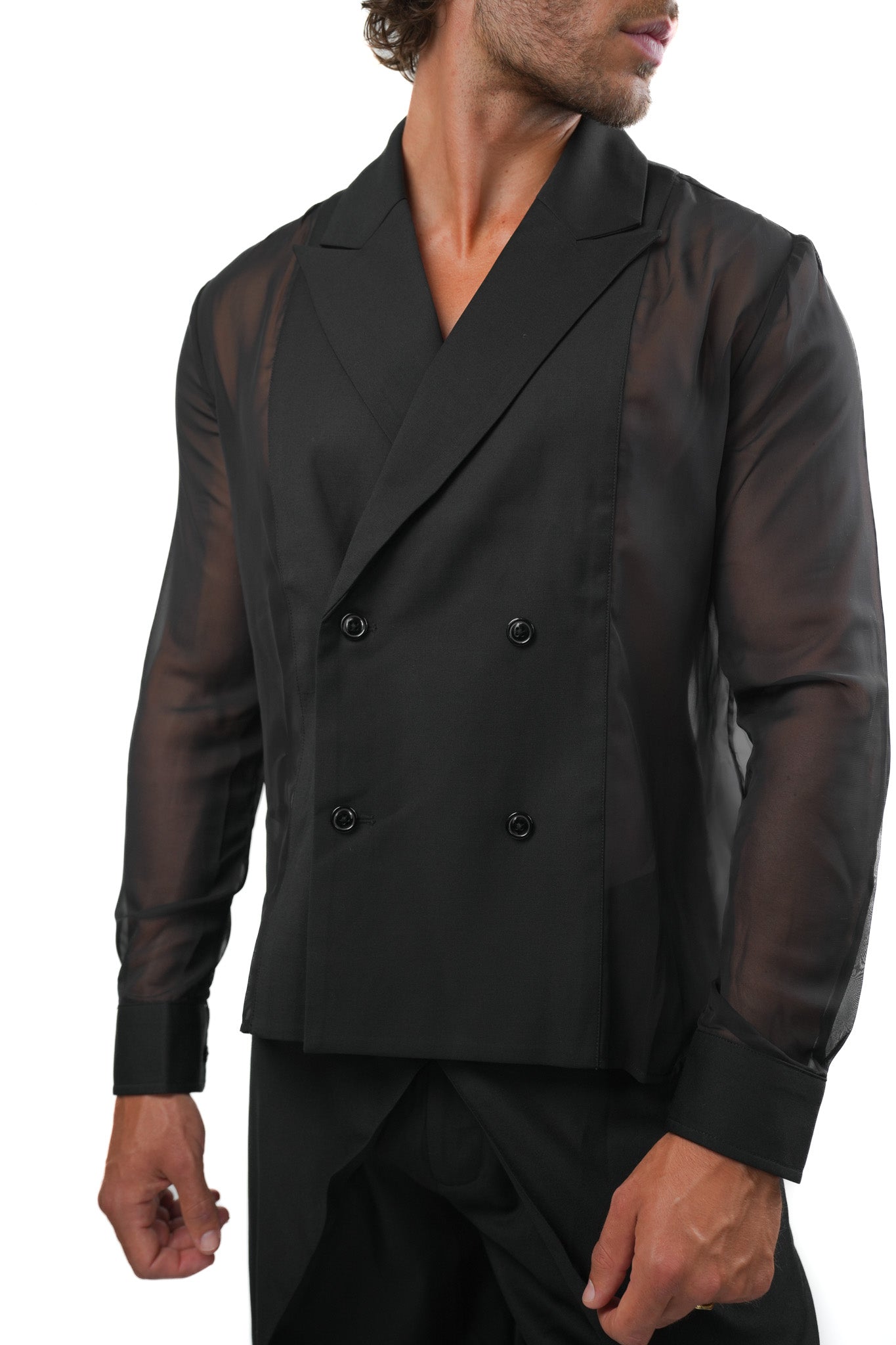 Sheer Back & Sleeve Blazer – Black Hybrid Tailoring ILIMITO
