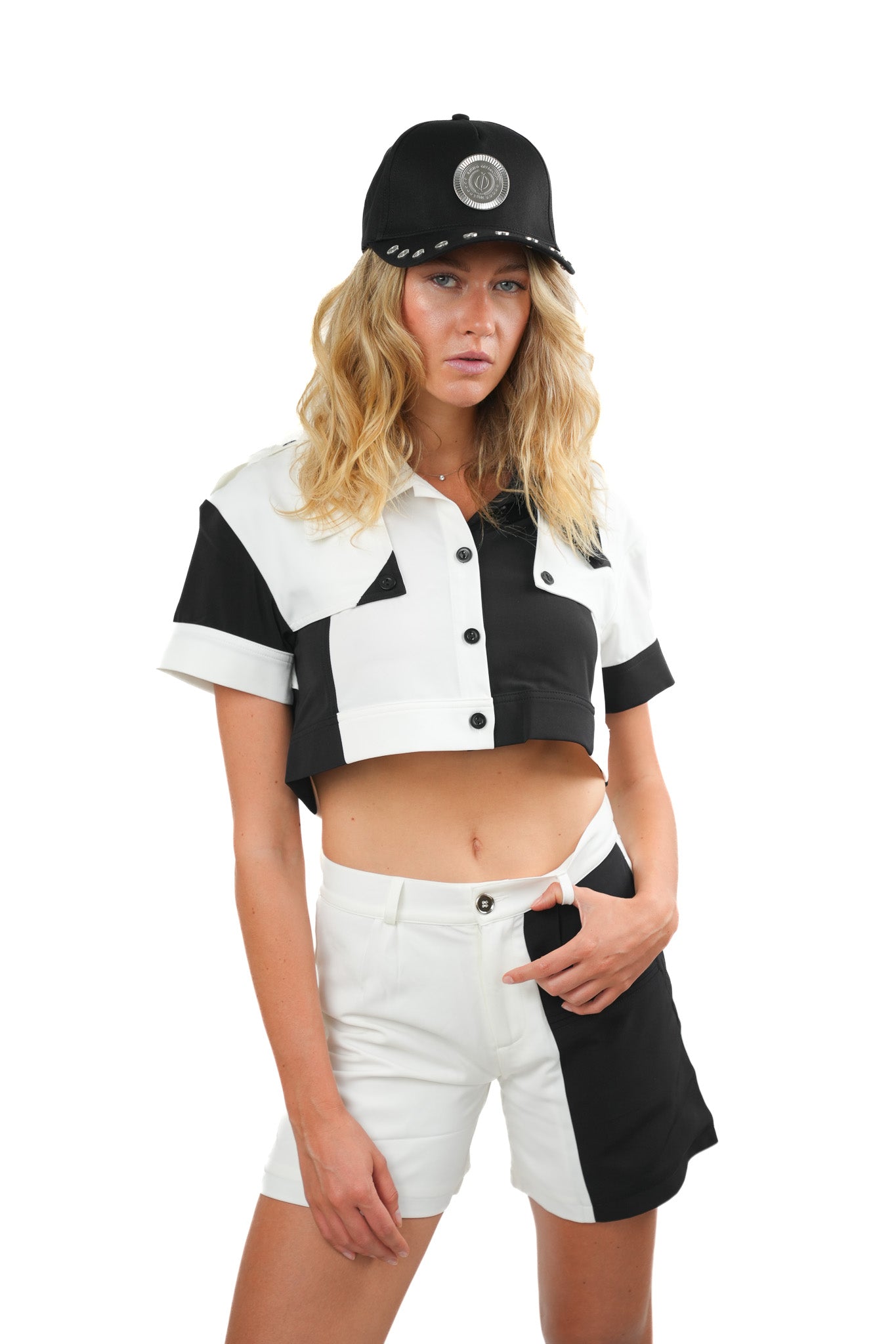 Cropped Shirt & Shorts Set – Black & White Drop ILIMITO