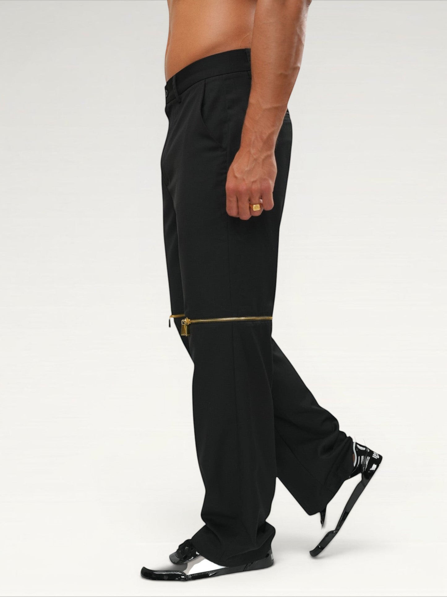 Black Trousers with Gold Knee Zippers ILIMITO
