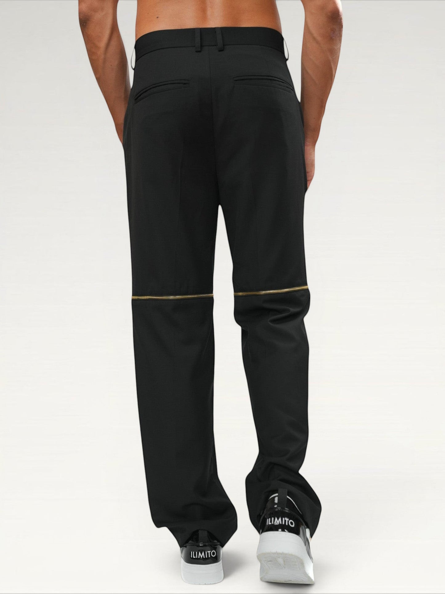 Black Trousers with Gold Knee Zippers ILIMITO