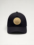 ILIMITO black cotton blend baseball cap with gold medallion emblem and adjustable strap